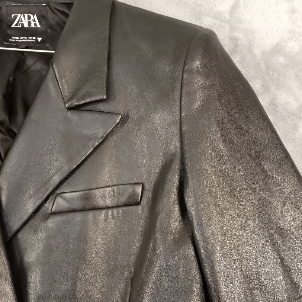 Zara Women's Black Faux Leather Blazer Jacket Size Medium - Picture 5 of 16